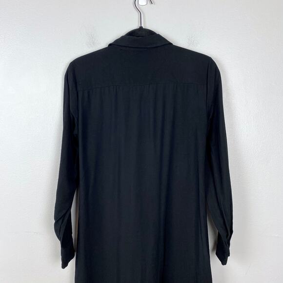 Loft Knot Front Midi Shirtdress Long Sleeve Button Down Tie Front Black Size 2 - Picture 9 of 13